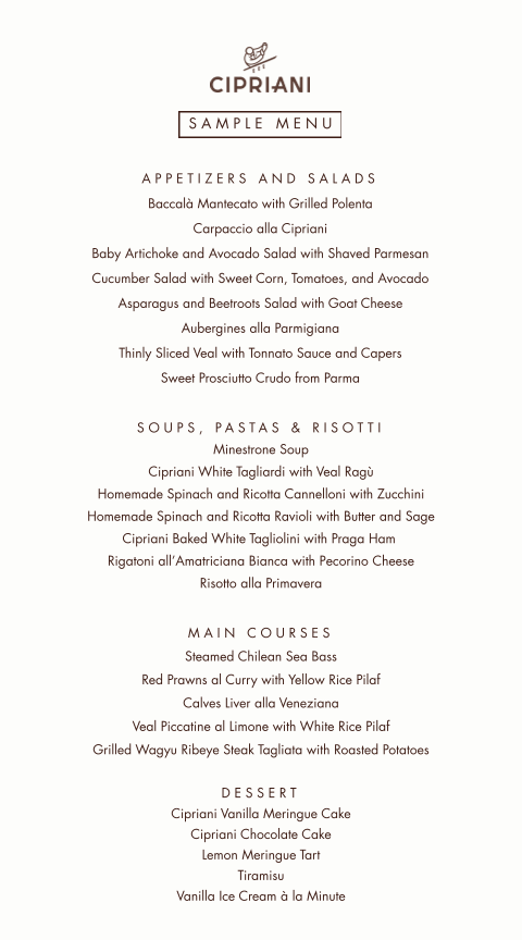 Harry Cipriani Menu - Image 1